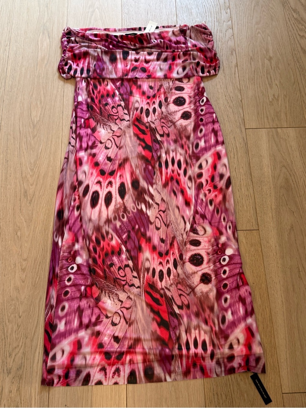 Anthropologie AFRM Pink Butterfly Print Off Shoulder Midi Dress 1X Plus Size
